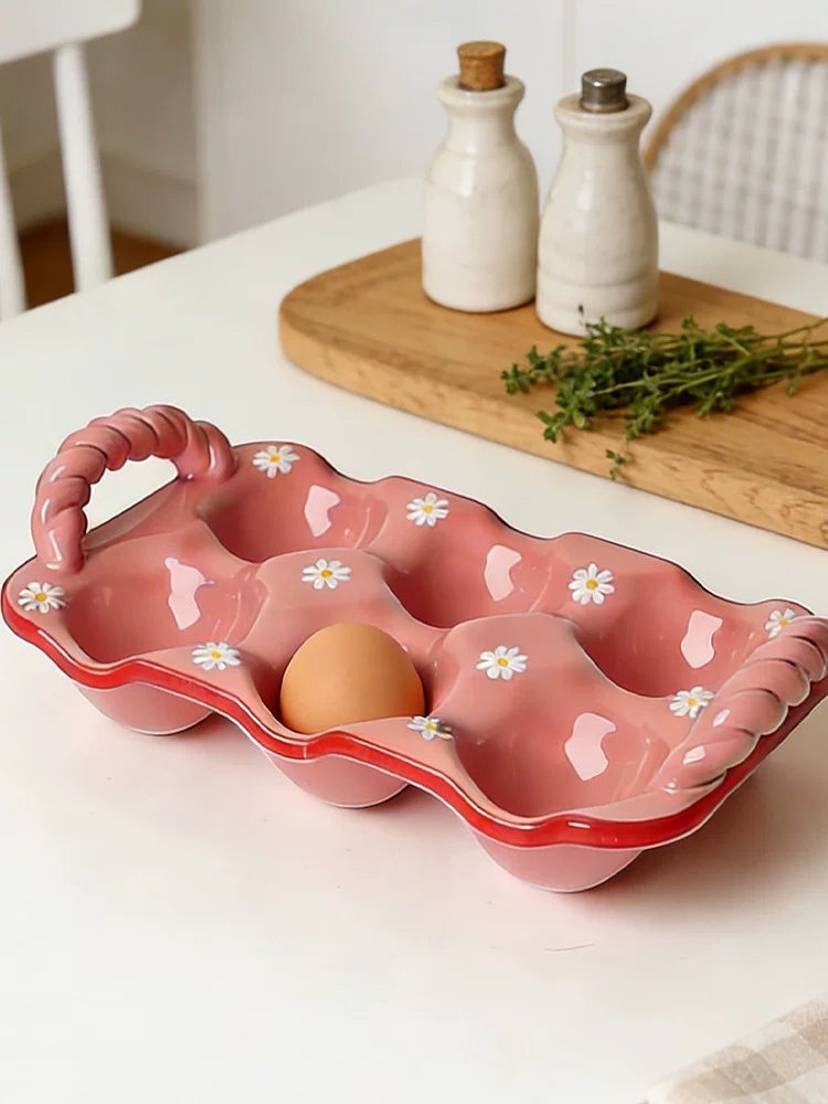 Cute Pink Daisy Floral Ceramic Egg Crate