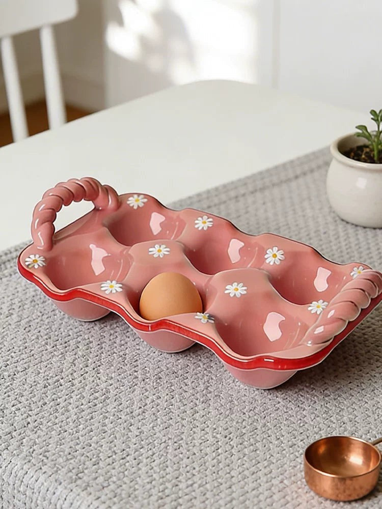 Pink Daisy Ceramic Egg Crate