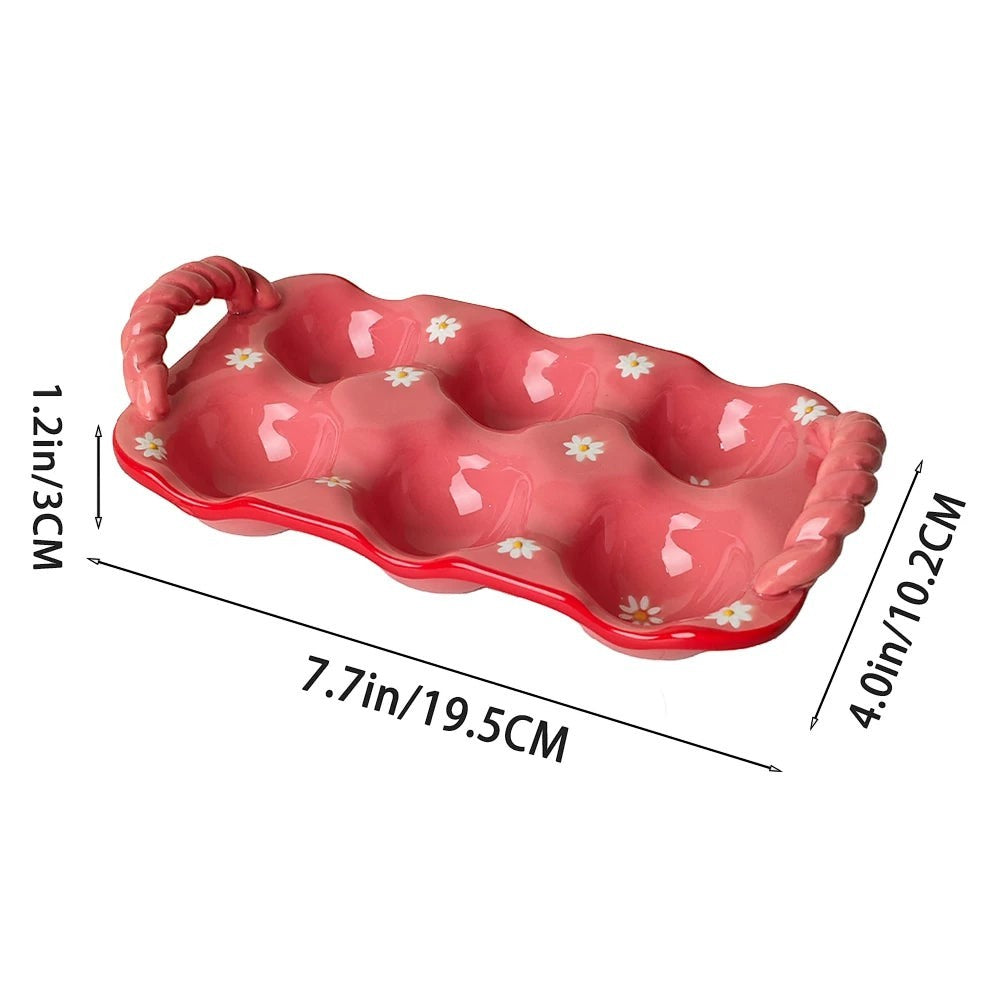 Cute Pink Daisy Floral Ceramic Egg Crate