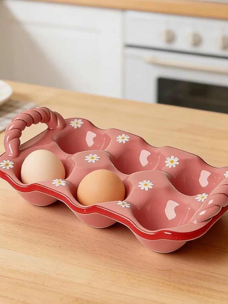 Pink Daisy Ceramic Egg Crate