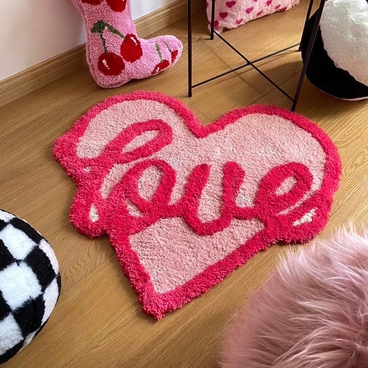 Pink Love Heart Shaped Rug