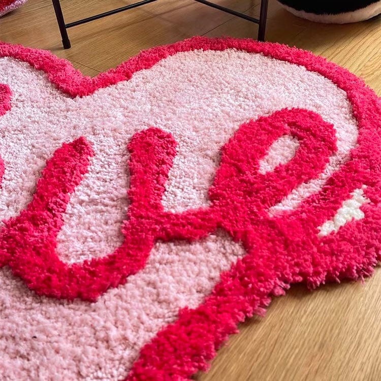 Pink Love Heart Shaped Rug