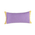 HOMELIVY lavender throw pillow with navy stripes and yellow striped ends. Retro design.
