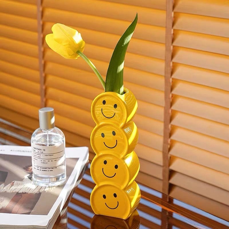 Yellow Smiley Face Flower Vase
