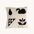 Cream-colored cotton pillow cover with bold black swan leaf teardrop and triangle silhouettes abstract shapes pillow cover v