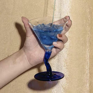 Blue Crooked Martini Cocktail Glass, Modern Unique Cocktail Glass, HOMELIVY