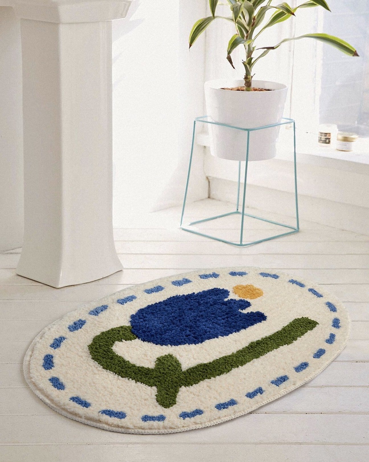 Cute Blue Tulip Floral Bath Mat Rug - HOMELIVY