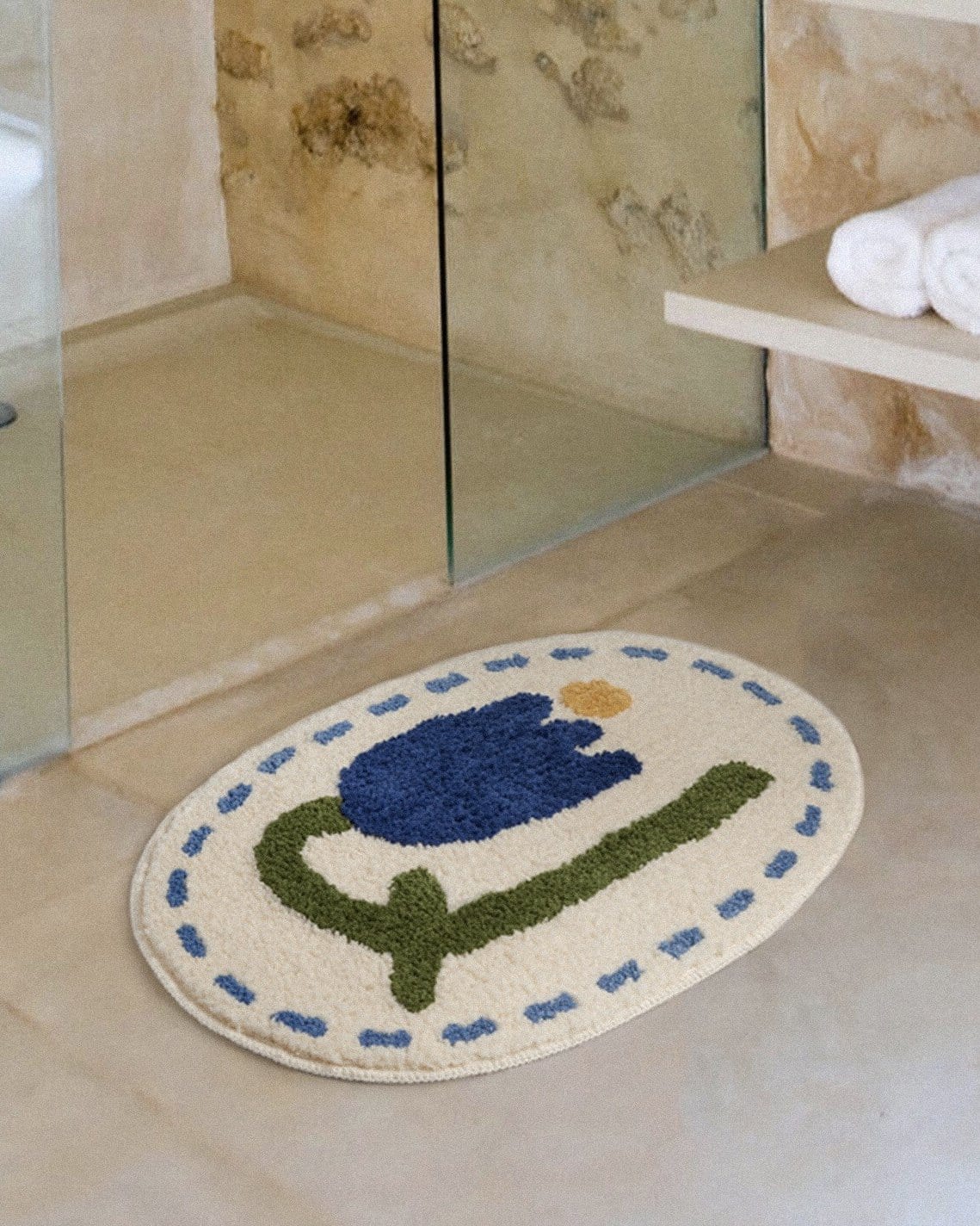 Cute Blue Tulip Floral Bath Mat Rug - HOMELIVY