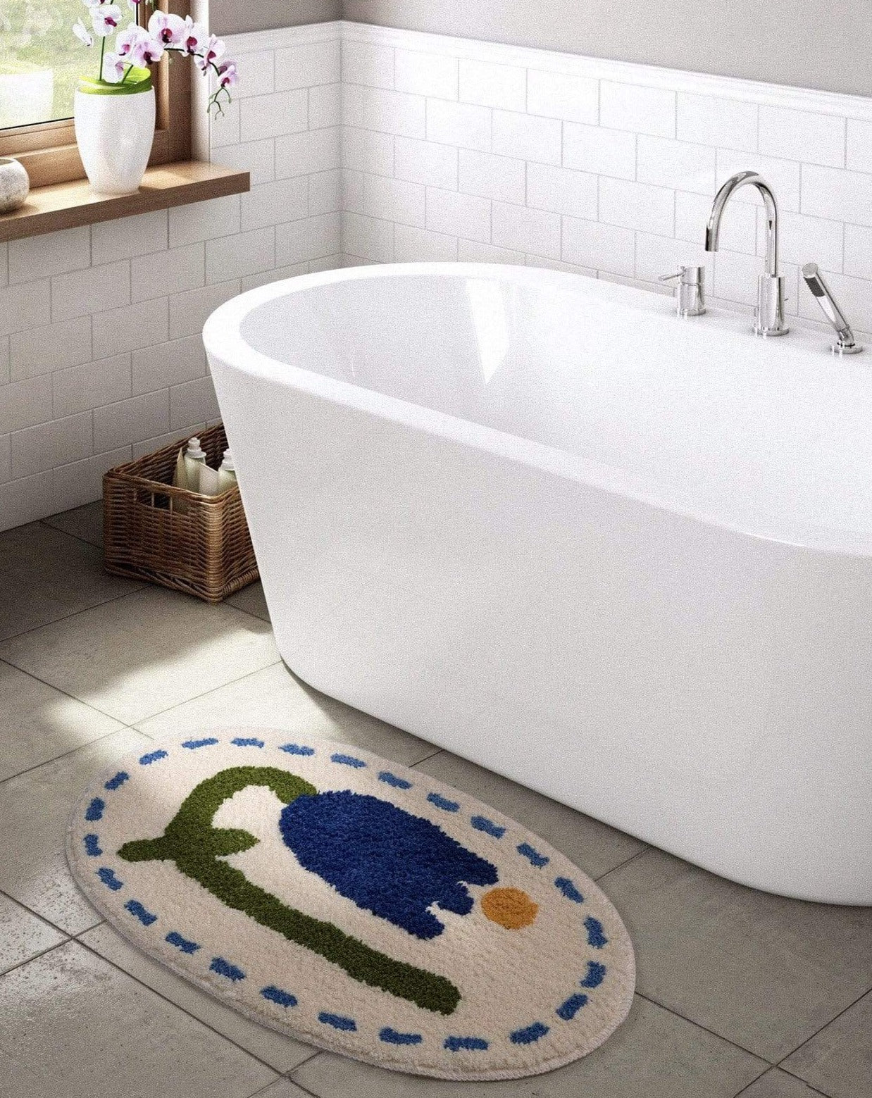 Cute Blue Tulip Floral Bath Mat Rug - HOMELIVY