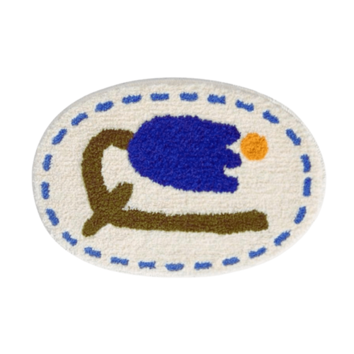 Oval Blue Tulip Flower Bath Mat