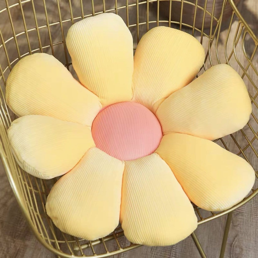 Pastel flower cushion soft pastel yellow and pink corduroy flower-shaped cushion with plush petal design