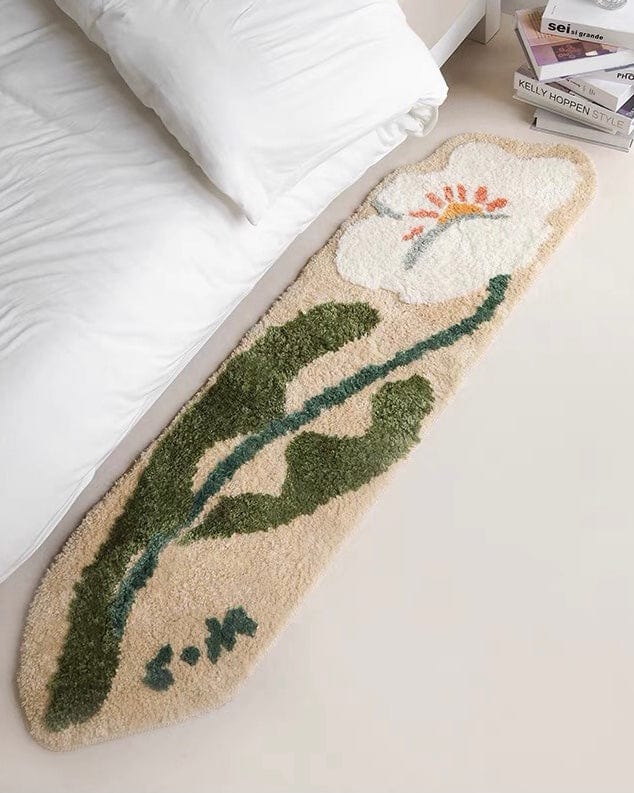 Cream White Flower Runner Rug