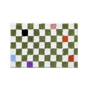 Green Color Tiles Checkered Rug