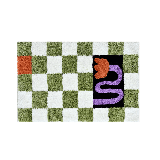 green checkered bathmat rug