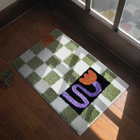 green checkered bathmat rug
