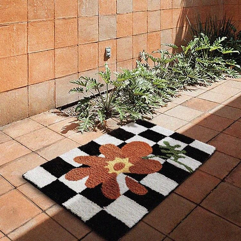 flower checkered rug