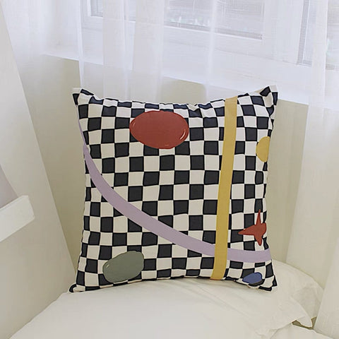 black and white checkered throw pillow