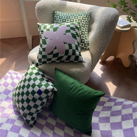 green checkered throw pillows