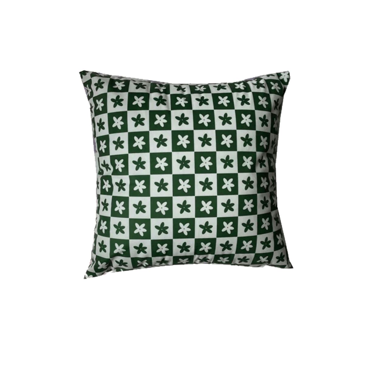 Floral Green Checkered Throw Pillow Case