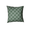 Square throw pillow case with green and white checkered pattern featuring small stylized floral motifs