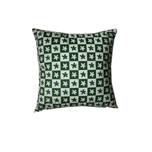 Floral Green Checkered Throw Pillow Case