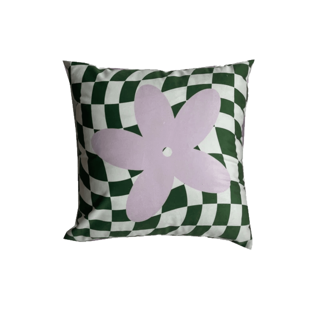 green warped checkered throw pillow case