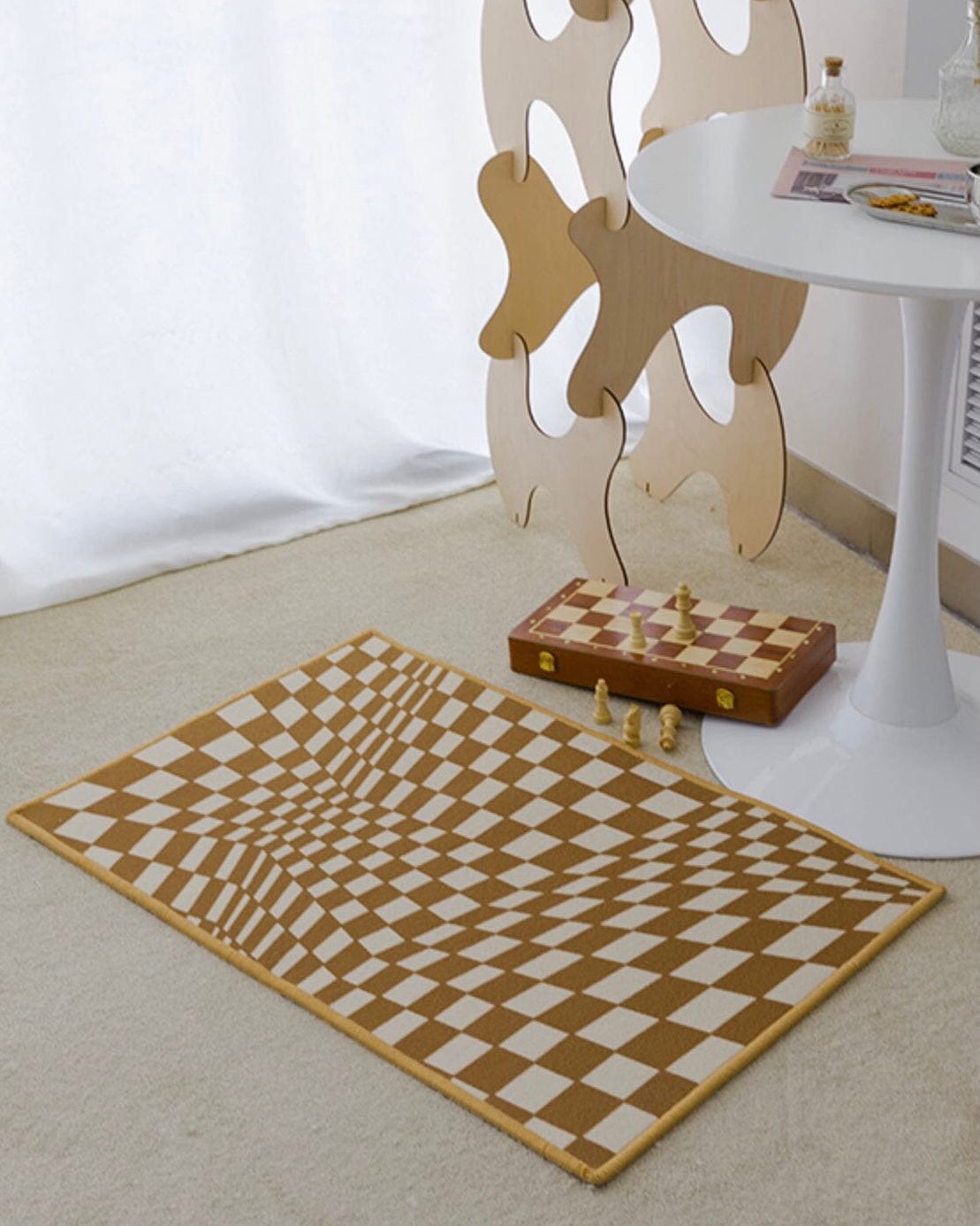 Brown Checkered Rug Floor Mat