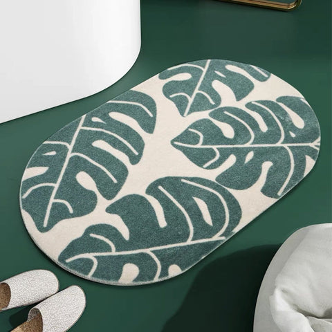 Monstera Leaf Pattern Bath Mat - Modern, Boho Chic Bath Mat Design - Green Bedroom Mat - HOMELIVY