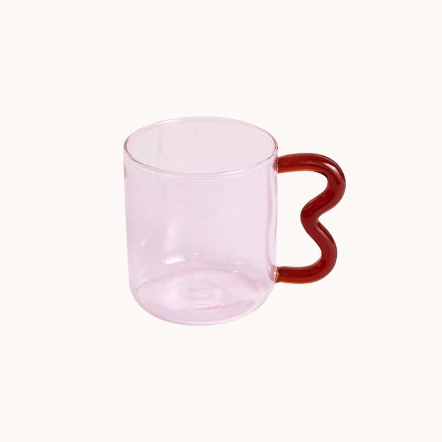 Pink Wavy Handle Glass Cup