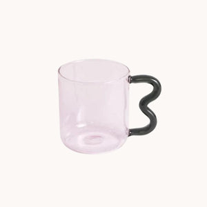 Pink Wavy Handle Colored Glass Mug