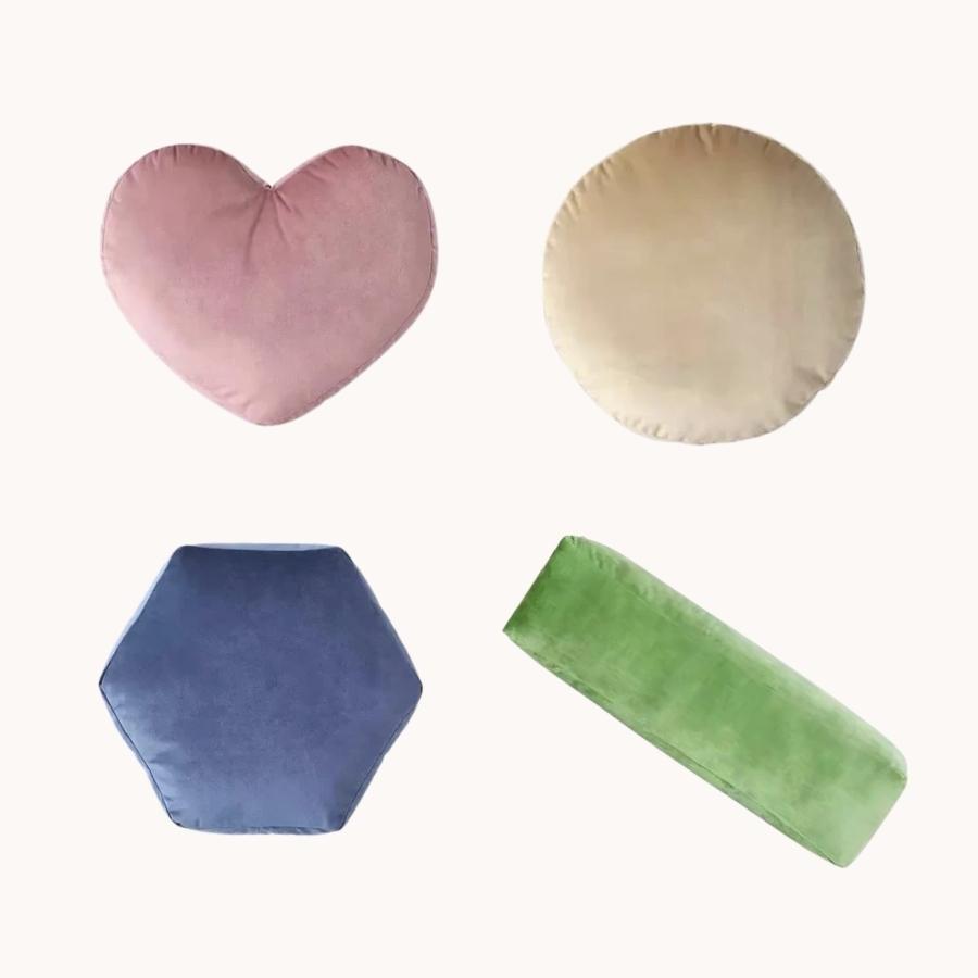 Pink heart-shaped plush velvet geometry pillow with soft velvet texture for decorative comfort and style