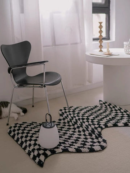 Black White Checkered Wavy Rug