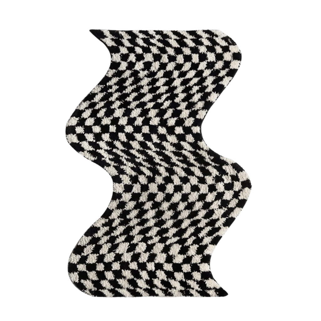 Black and White Checkered Wavy Rug
