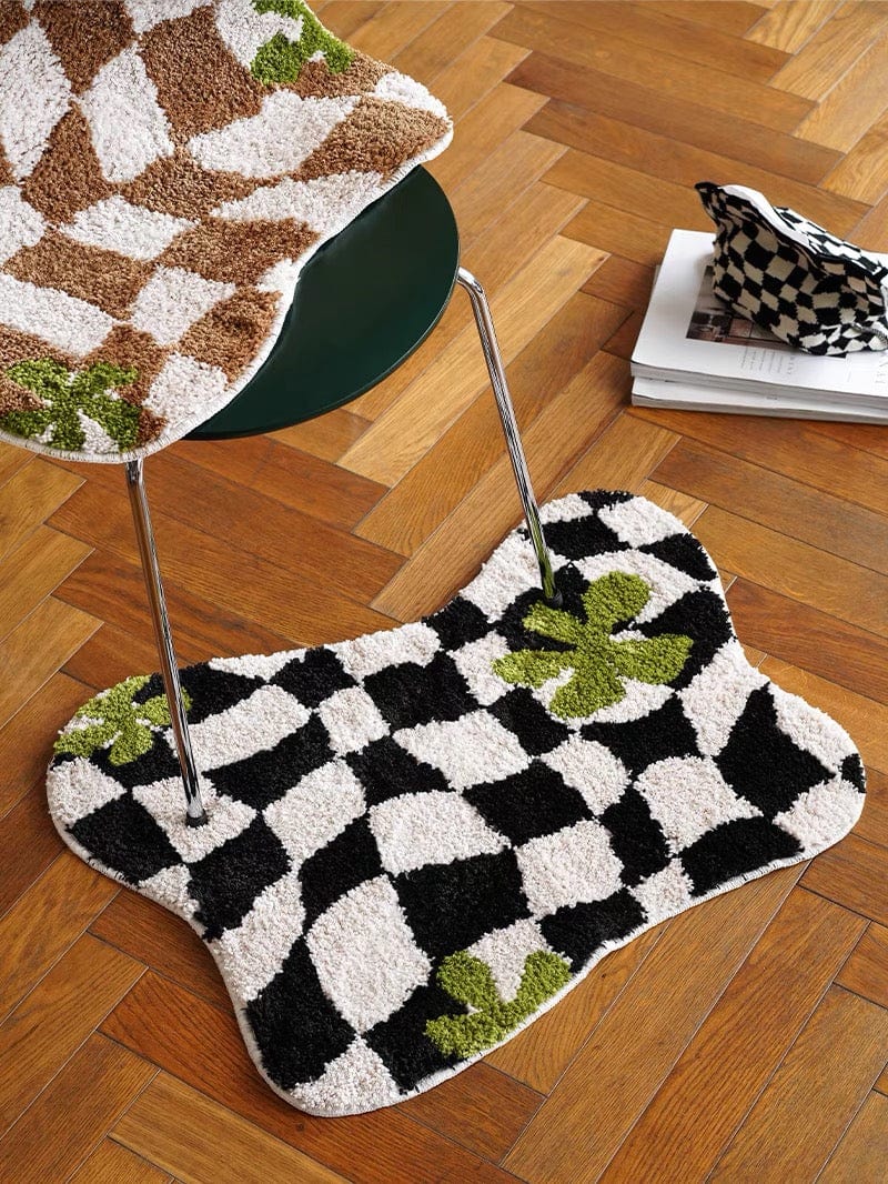 Black Checkered Bath Mat Rug