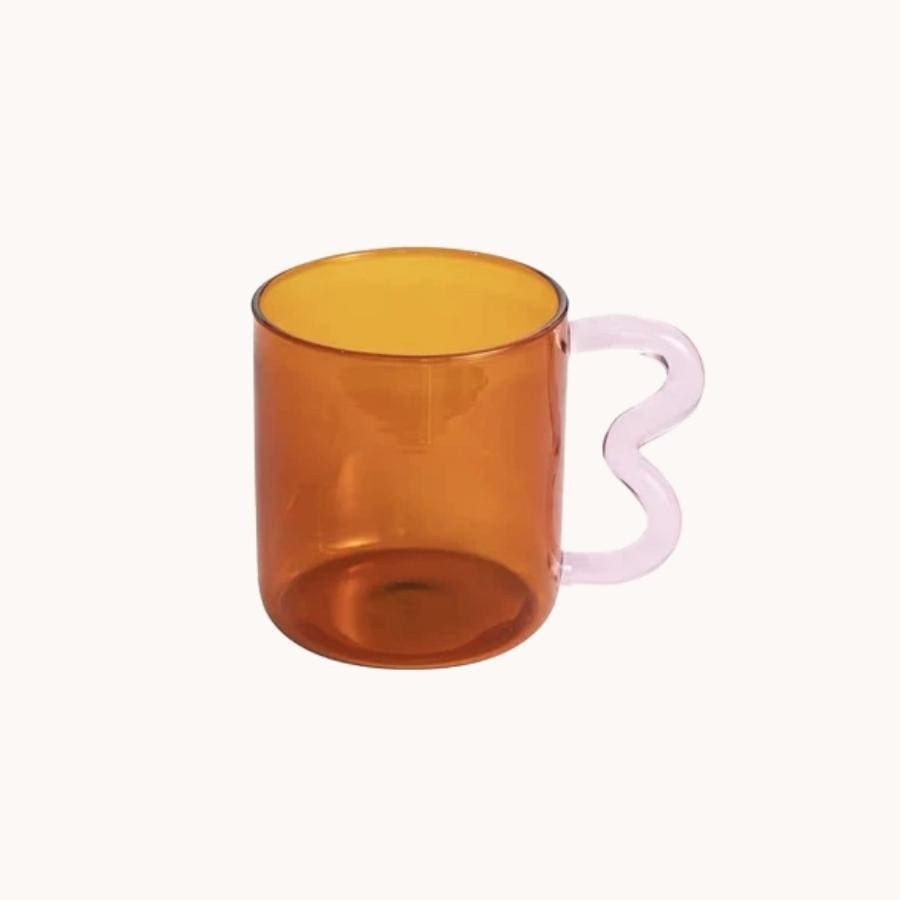 Orange Wavy Handle Glass Mug