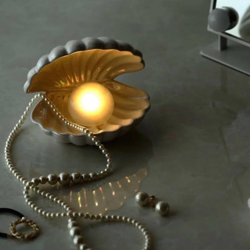 white pearl seashell night light jewelry tray