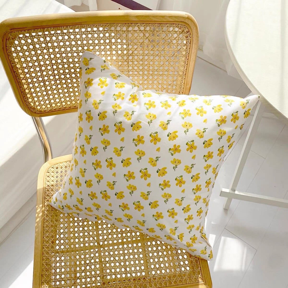 Yellow Floral Pattern Throw Pillow