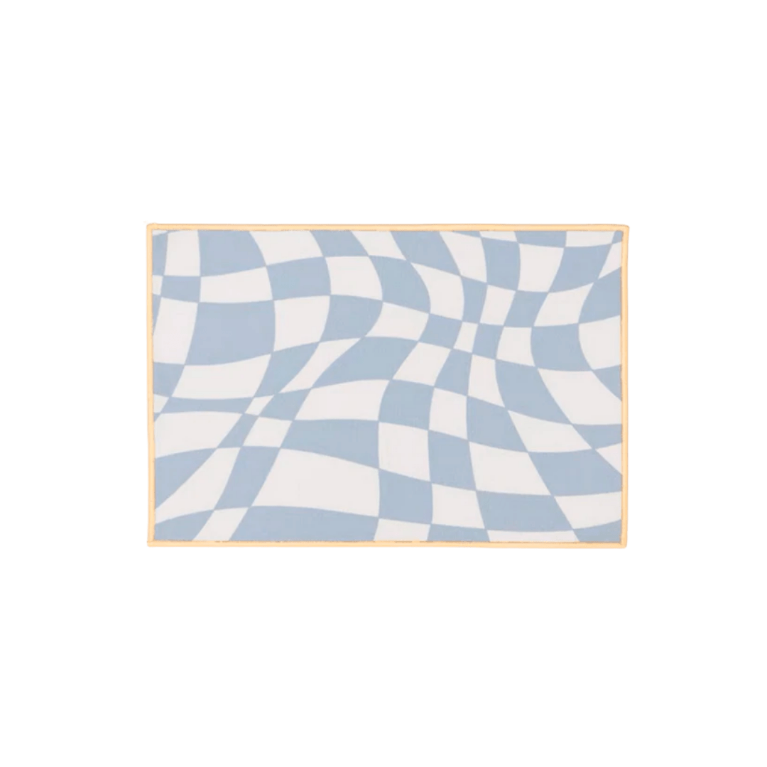 pastel blue warped checker floor mat