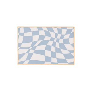 pastel blue warped checker floor mat