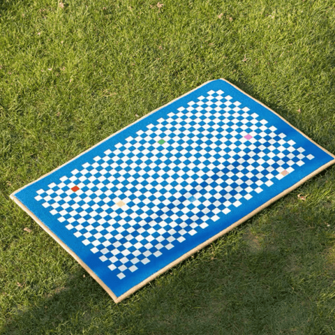 blue checkered rug mat