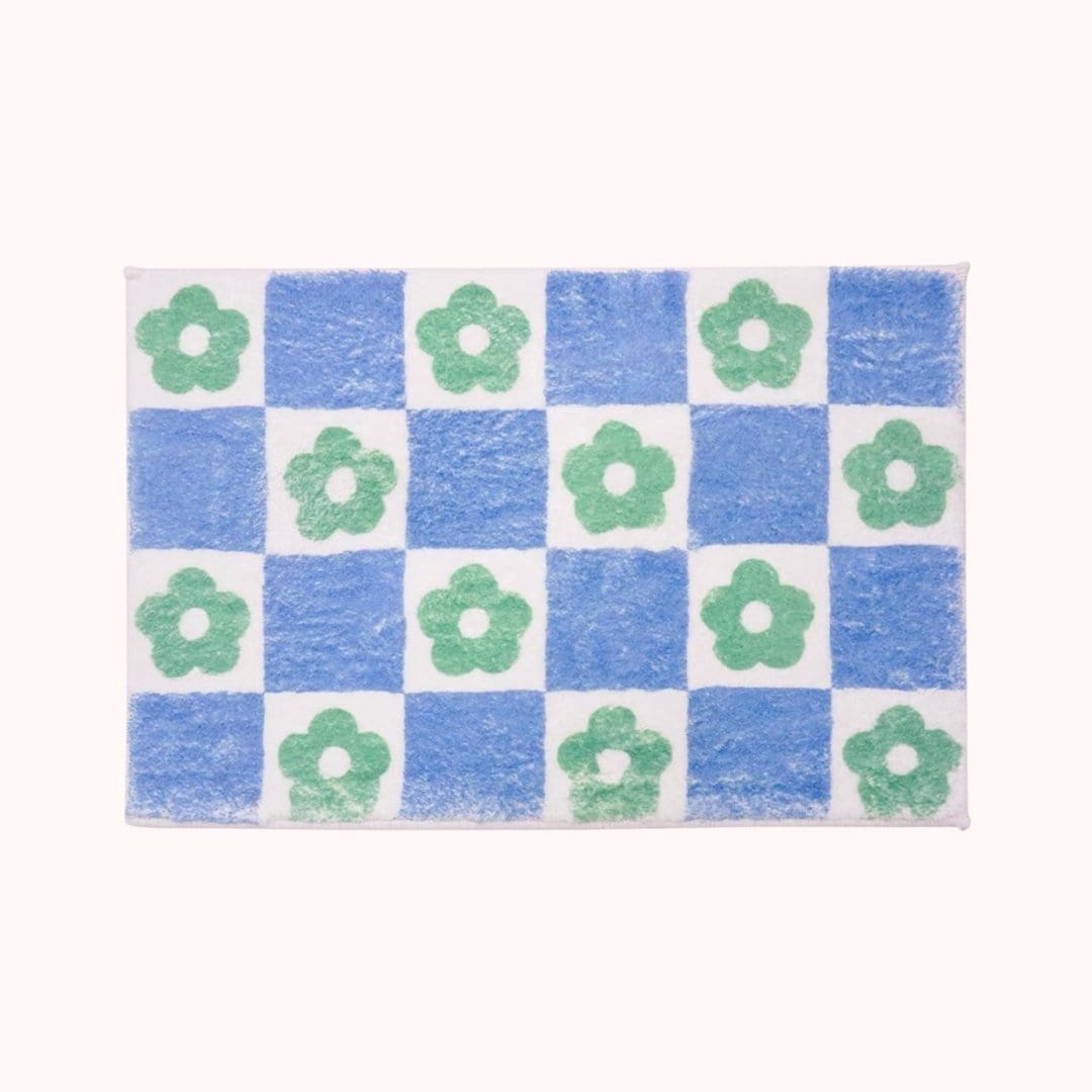 Blue checkered rug small