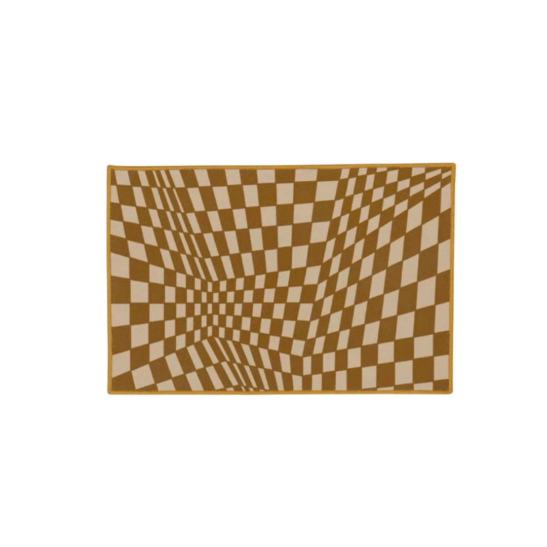 brown checkered floor mat