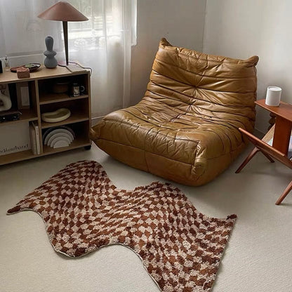 Brown Checkered Wavy Rug