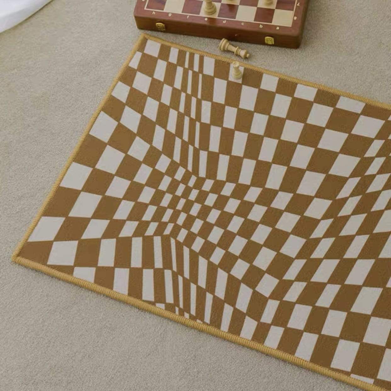Brown Warped Checkerboard Rug