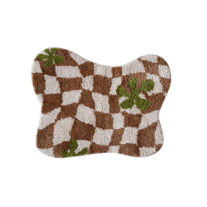 Wavy Brown Checkered Rug Bath Mat