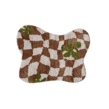 Wavy Brown Checkered Rug Bath Mat