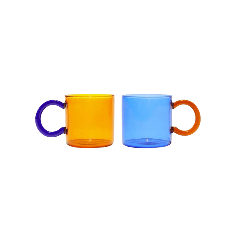 colored transparent glass mug