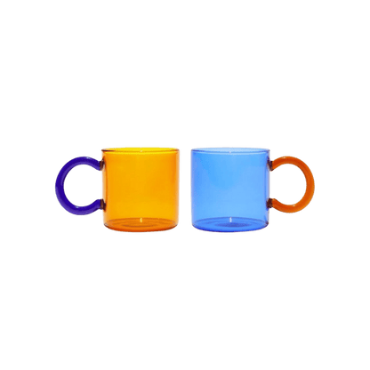 colored transparent glass mug