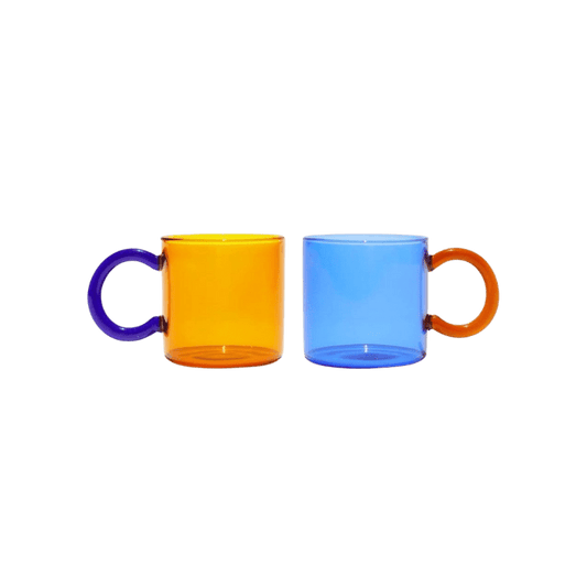 colored transparent glass mug