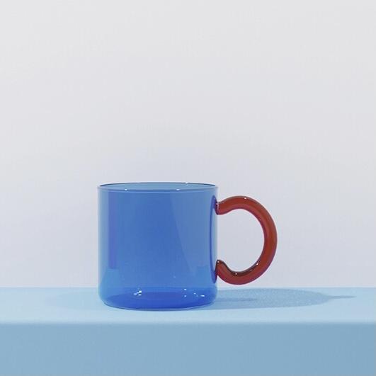 blue clear glass drink mug